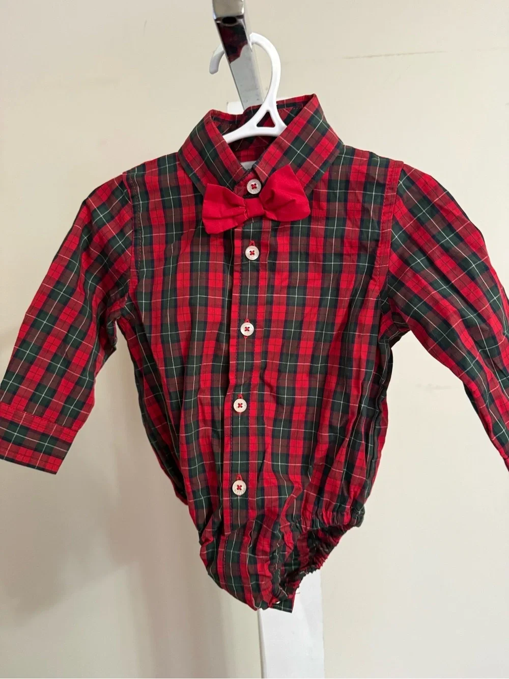 Hartstrings Holiday Plaid Bodysuit with Bowtie